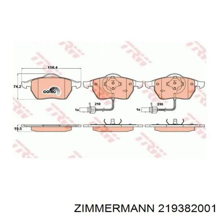 Передні тормозні колодки 219382001 Zimmermann