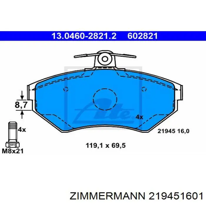 219451601 Zimmermann Передні гальмівні колодки