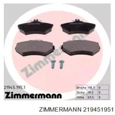 219451951 Zimmermann колодки гальмівні передні, дискові