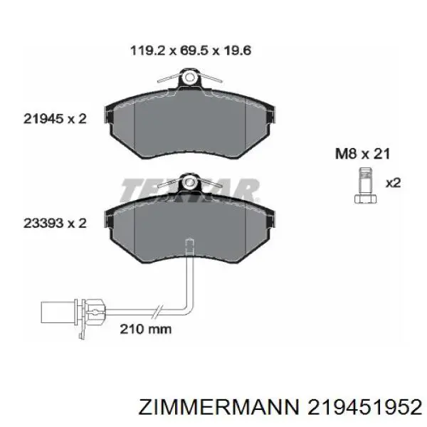 Передні тормозні колодки 219451952 Zimmermann