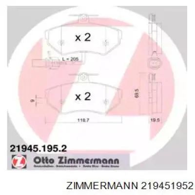 219451952 Zimmermann колодки гальмівні передні, дискові