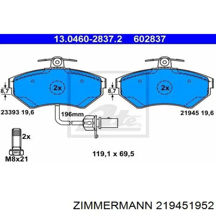 Гальмівні колодки Zimmermann 219451952 ціна, від 24.01 USD