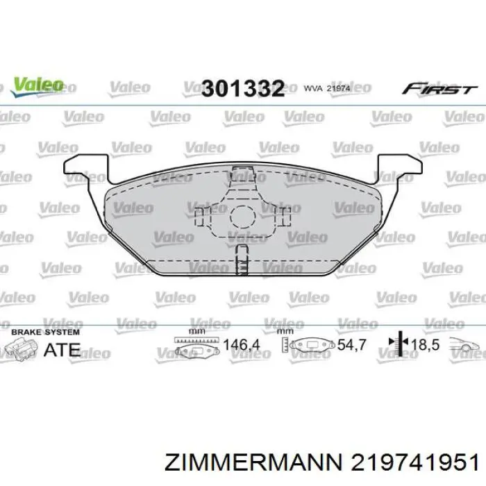 219741951 Zimmermann колодки гальмівні передні, дискові