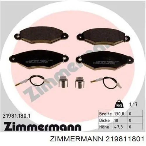 Гальмівні колодки Zimmermann 219811801 ціна, від 18.60 USD