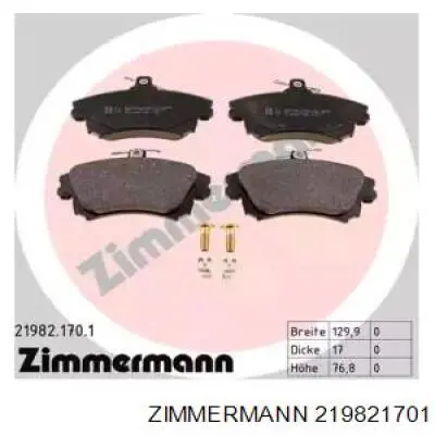219821701 Zimmermann колодки гальмівні передні, дискові