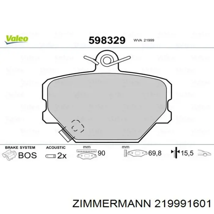 Купити 219991601 Zimmermann Колодки гальмівні передні, дискові