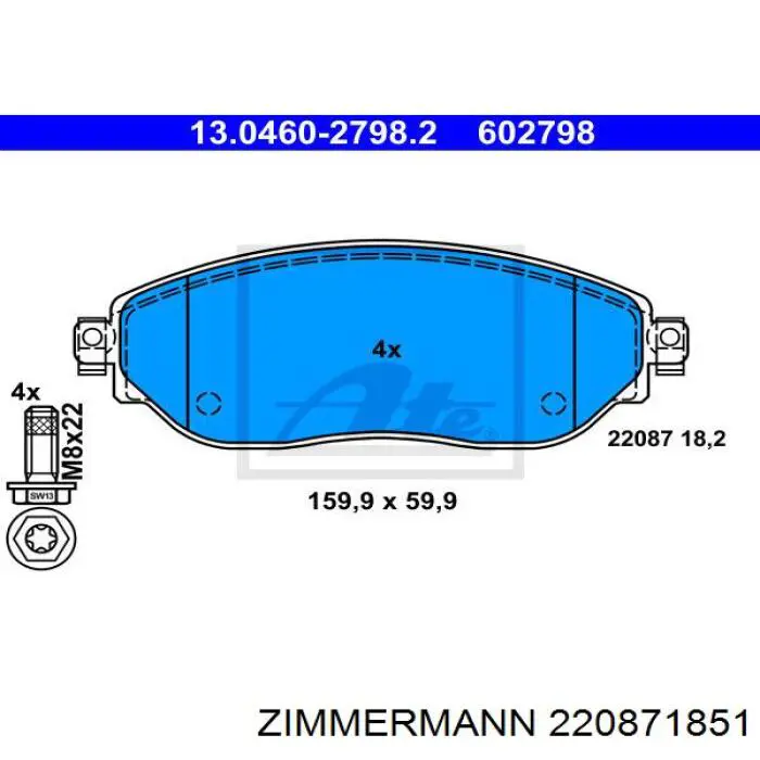 Купити 220871851 Zimmermann Колодки гальмівні передні, дискові