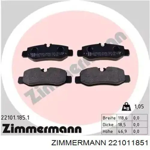 Задні гальмівні колодки Zimmermann 221011851 ціна, від 26.52 USD