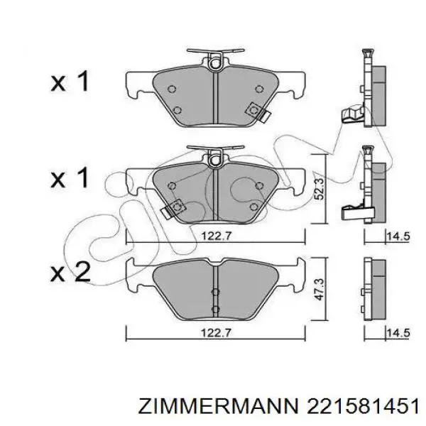Задні гальмівні колодки 221581451 Zimmermann