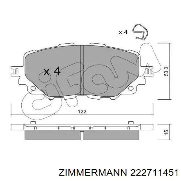 Передні тормозні колодки 222711451 Zimmermann