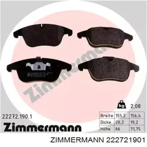 Купити 222721901 Zimmermann Колодки гальмівні передні, дискові