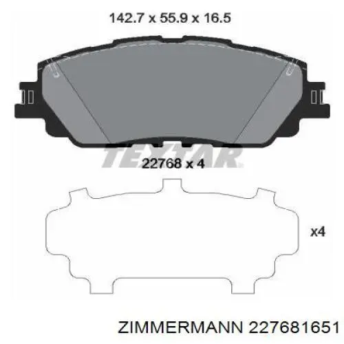 Колодки гальмівні передні, дискові 227681651 Zimmermann