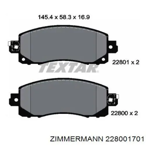 Колодки гальмівні передні, дискові 228001701 Zimmermann