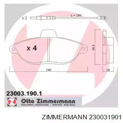 230031901 Zimmermann колодки гальмівні передні, дискові
