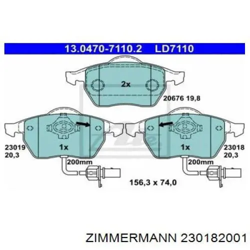 230182001 Zimmermann Передні гальмівні колодки