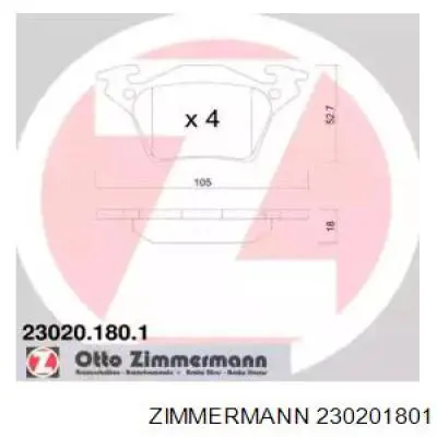 Задні гальмівні колодки Zimmermann 230201801 ціна, від 11.55 USD