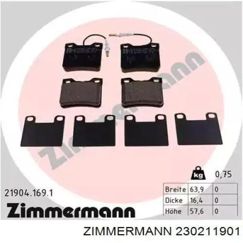 Задні гальмівні колодки Zimmermann 230211901 ціна, від 19.36 USD