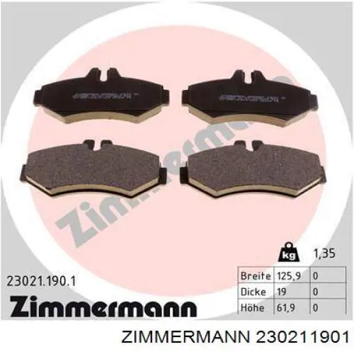 230211901 Zimmermann колодки гальмові задні, дискові