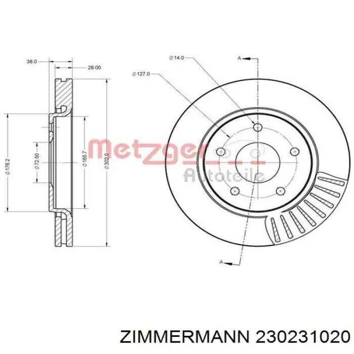 Диск переднього гальма Zimmermann 230231020 ціна, від 46.16 USD