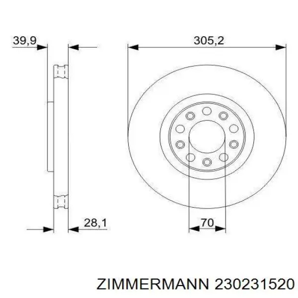 Диск переднього гальма Zimmermann 230231520 ціна, від 39.48 USD