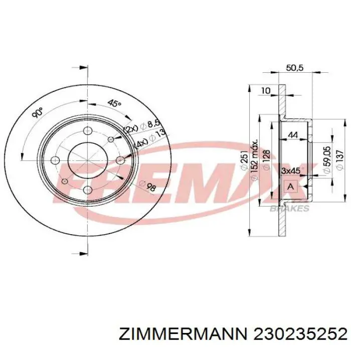 230235252 Zimmermann диск гальмівний задній