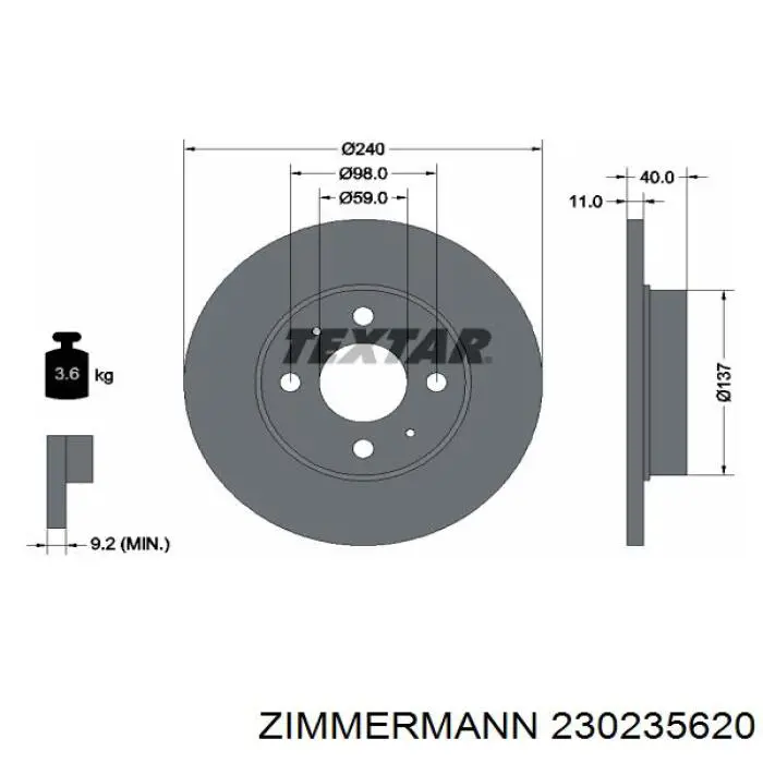 Купити 230235620 Zimmermann Диск заднього гальма