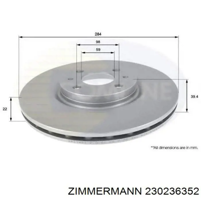 Диск переднього гальма Zimmermann 230236352 ціна, від 42.51 USD