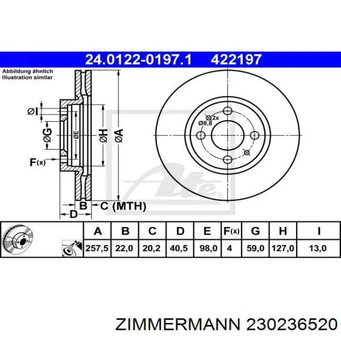 230236520 Zimmermann диск гальмівний передній