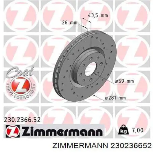 Диск переднього гальма Zimmermann 230236652 ціна, від 50.62 USD