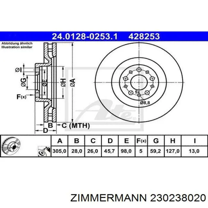 Гальмівні диски передні 230238020 Zimmermann