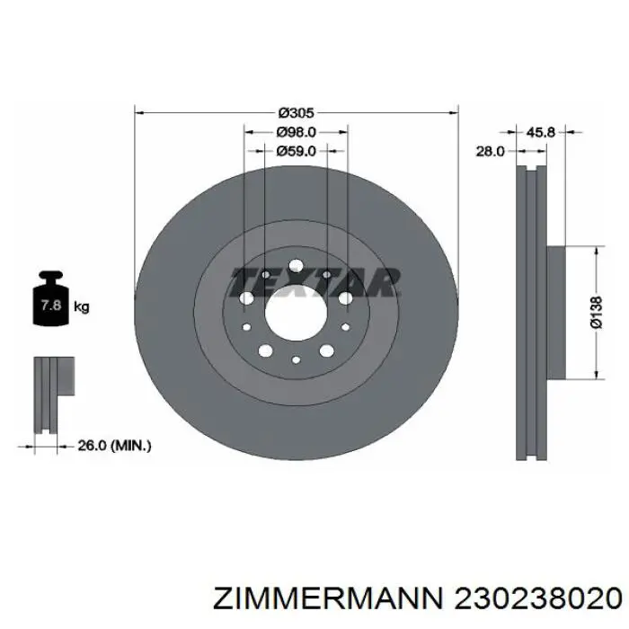Диск гальмівний передній Zimmermann 230238020