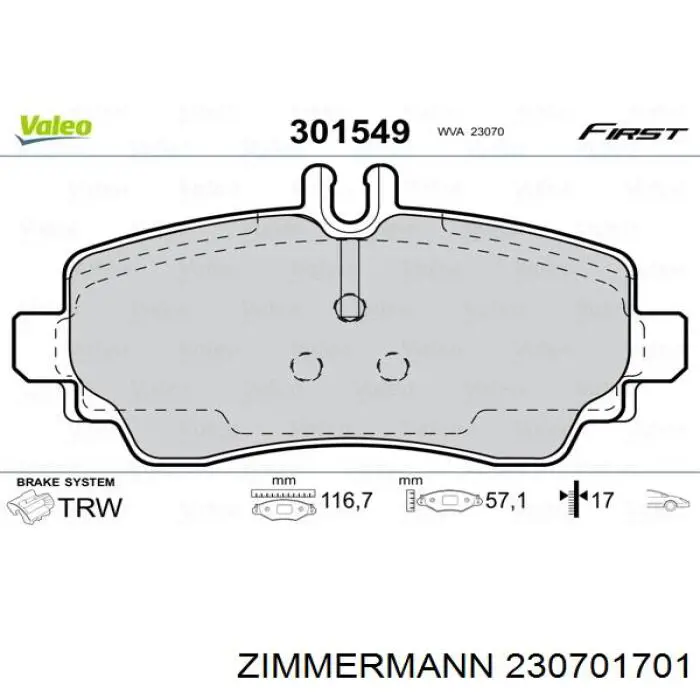 Тормозні колодки Zimmermann 230701701
