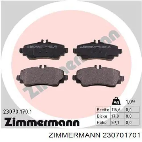 230701701 Zimmermann колодки гальмівні передні, дискові