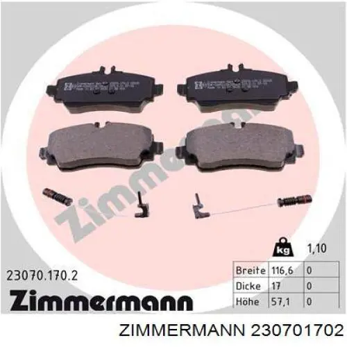 230701702 Zimmermann колодки гальмівні передні, дискові