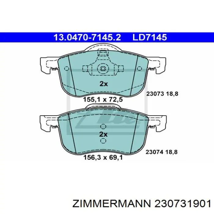 Передні тормозні колодки 230731901 Zimmermann
