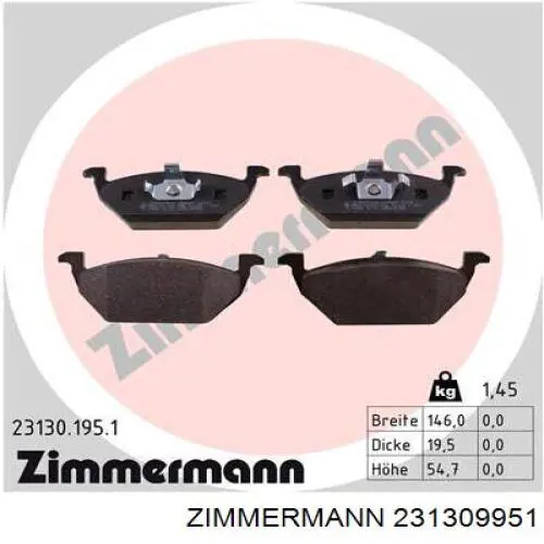 Передні тормозні колодки 231309951 Zimmermann