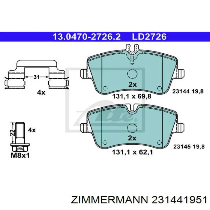 Передні тормозні колодки 231441951 Zimmermann