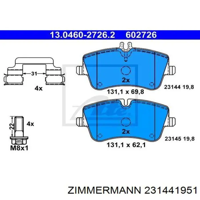 231441951 Zimmermann колодки гальмівні передні, дискові