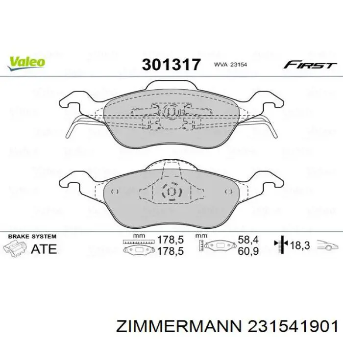 Передні тормозні колодки 231541901 Zimmermann