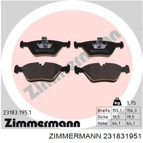 231831951 Zimmermann колодки гальмівні передні, дискові