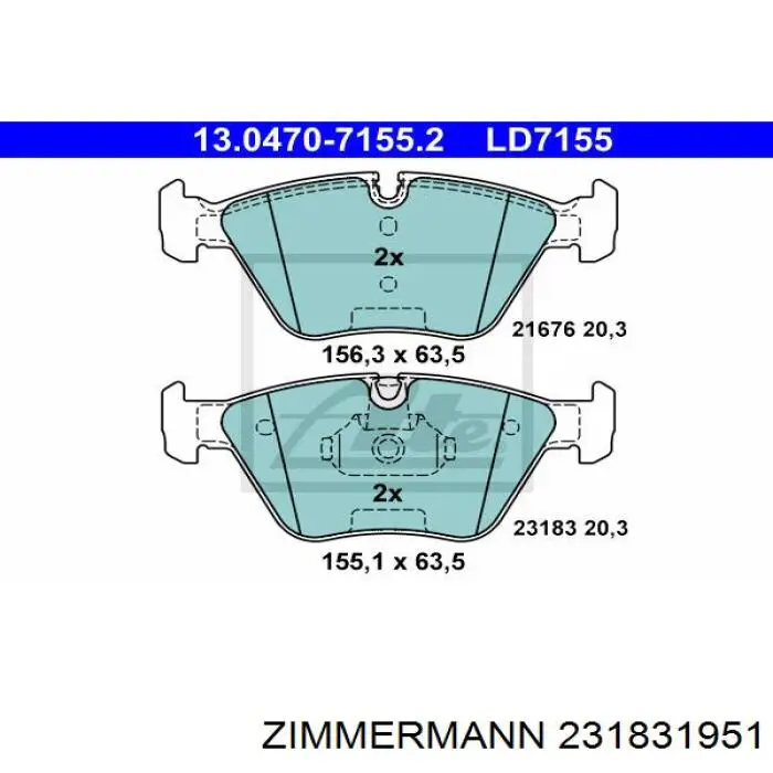 Купити 231831951 Zimmermann Колодки гальмівні передні, дискові