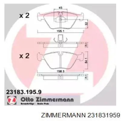 231831959 Zimmermann колодки гальмівні передні, дискові