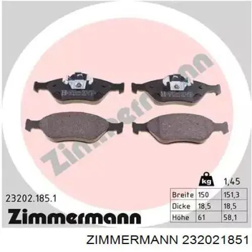 Купити 232021851 Zimmermann Колодки гальмівні передні, дискові