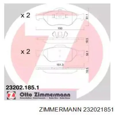 232021851 Zimmermann колодки гальмівні передні, дискові