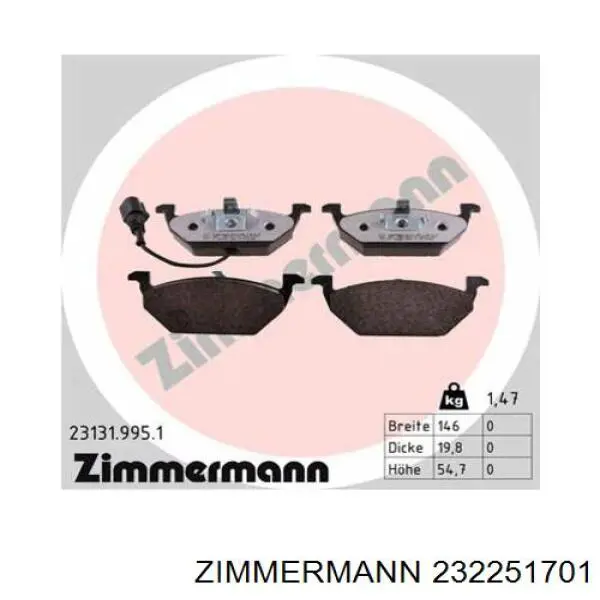 Передні тормозні колодки 232251701 Zimmermann