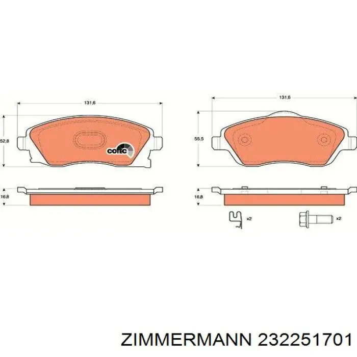 Передні тормозні колодки 232251701 Zimmermann