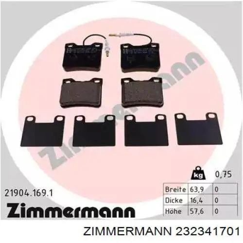 Купити 232341701 Zimmermann Колодки гальмівні передні, дискові