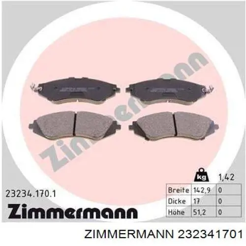 232341701 Zimmermann колодки гальмівні передні, дискові