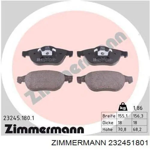 232451801 Zimmermann Передні гальмівні колодки