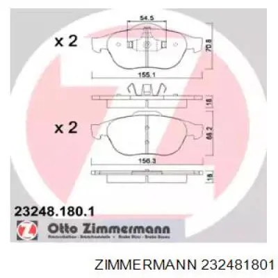Передні тормозні колодки 232481801 Zimmermann